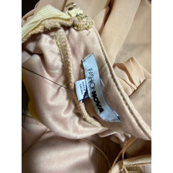 Fashion Nova XL Halter Maxi‎ Dress With Sequin Top & Flowing Skirt In Nude Beige - Picture 5 of 8